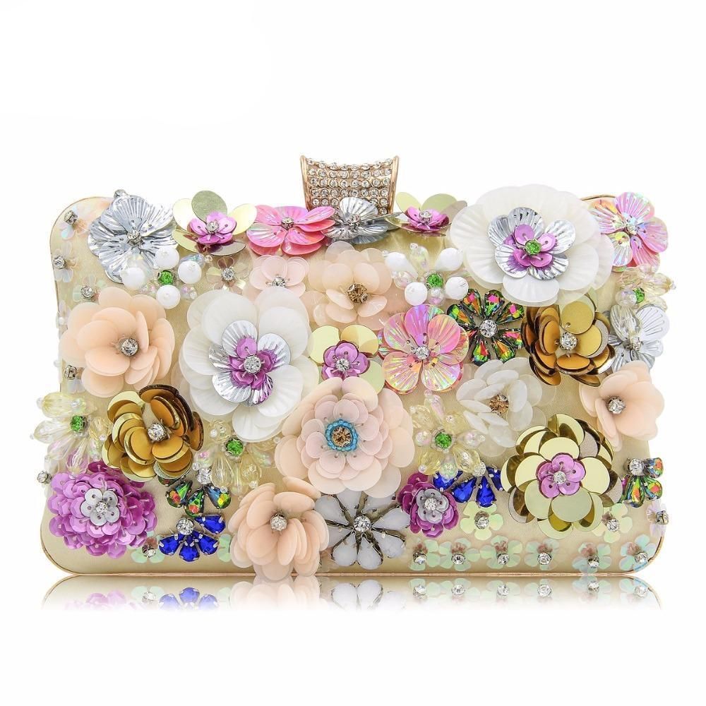 Laisc 2016 Rose Flower Shaped Crystal Clutch Bag Free Shipping