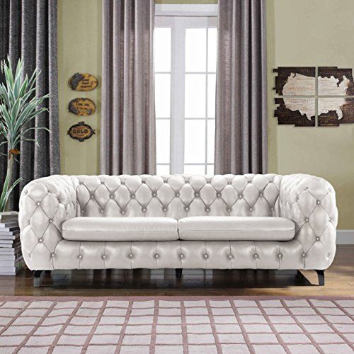 Modern Real Leather Tufted Chesterfield Sofa Couch With Built In Shelvi Living Room White Leather Tufted Chesterfield Sofa Couch, Modern White Leather Tufted Sofa