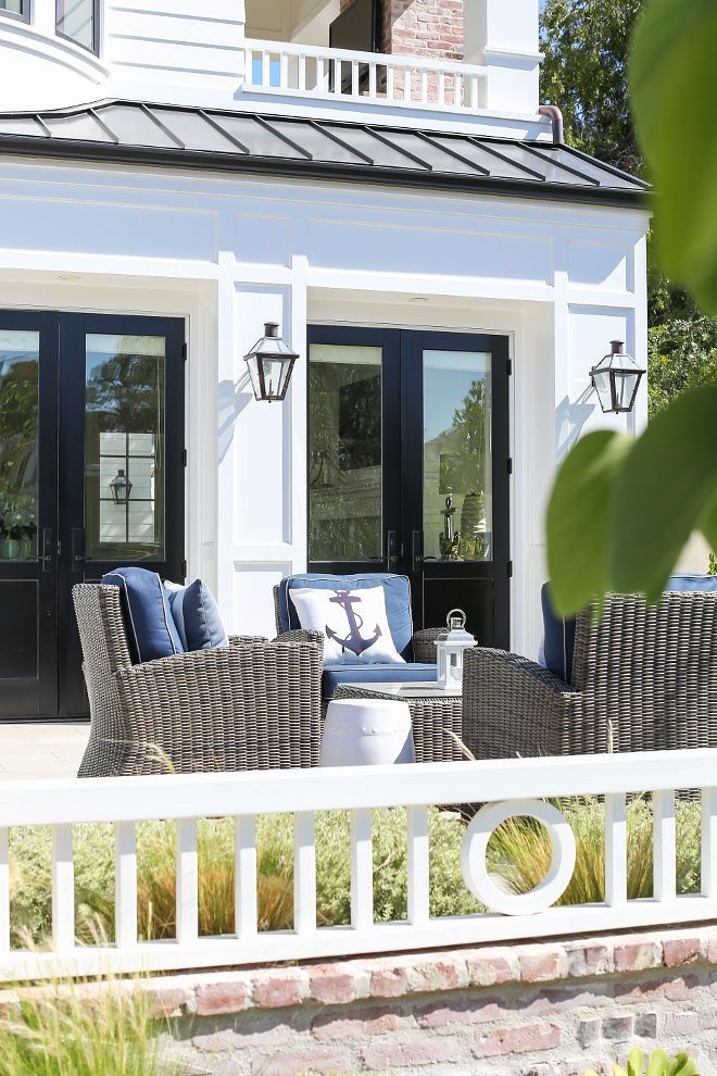 Beautiful Patio With Wicker Furniture Navy Blue Cushions To Coordinate The Anchor Pillows Patterson Custom Homes Beautiful Patio With Wicker Furniture Navy Blue Cushions To Coordinate The Anchor Pillows Patterson Custom Homes