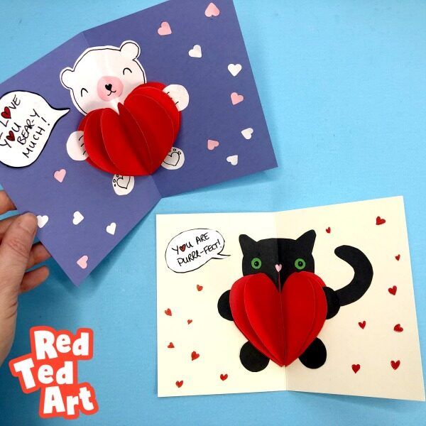 Easy Pop Up Bear Heart Card Red Ted Art Kids Crafts Diy artofit