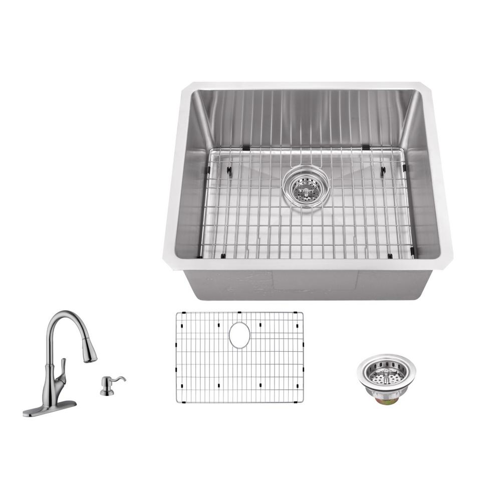 Undermount 23 In 16 Gauge Stainless Steel Bar Sink Brushed 16 Gauge Stainless Steel Bar Sink In Brushed With Gooseneck Faucet