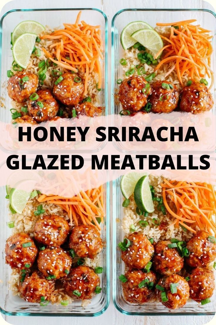 These Honey Sriracha Glazed Meatballs are sweet, spicy and full of so much flavor! They also take less than 30 minutes to make and are perfect for weekly meal prep! #healthyrecipes #easyhealthyrecipes #turkeyrecipes #healthyfood #healthylunchideas #lunchrecipes #lunch Clean Meal Prep, Quick Meal Prep, Healthy Lunch Meal Prep, Dinner Meal Prep, Lunch Recipes Healthy, Meal Prep Bowls, Meal Prep For The Week, Clean Recipes, Quick Meals