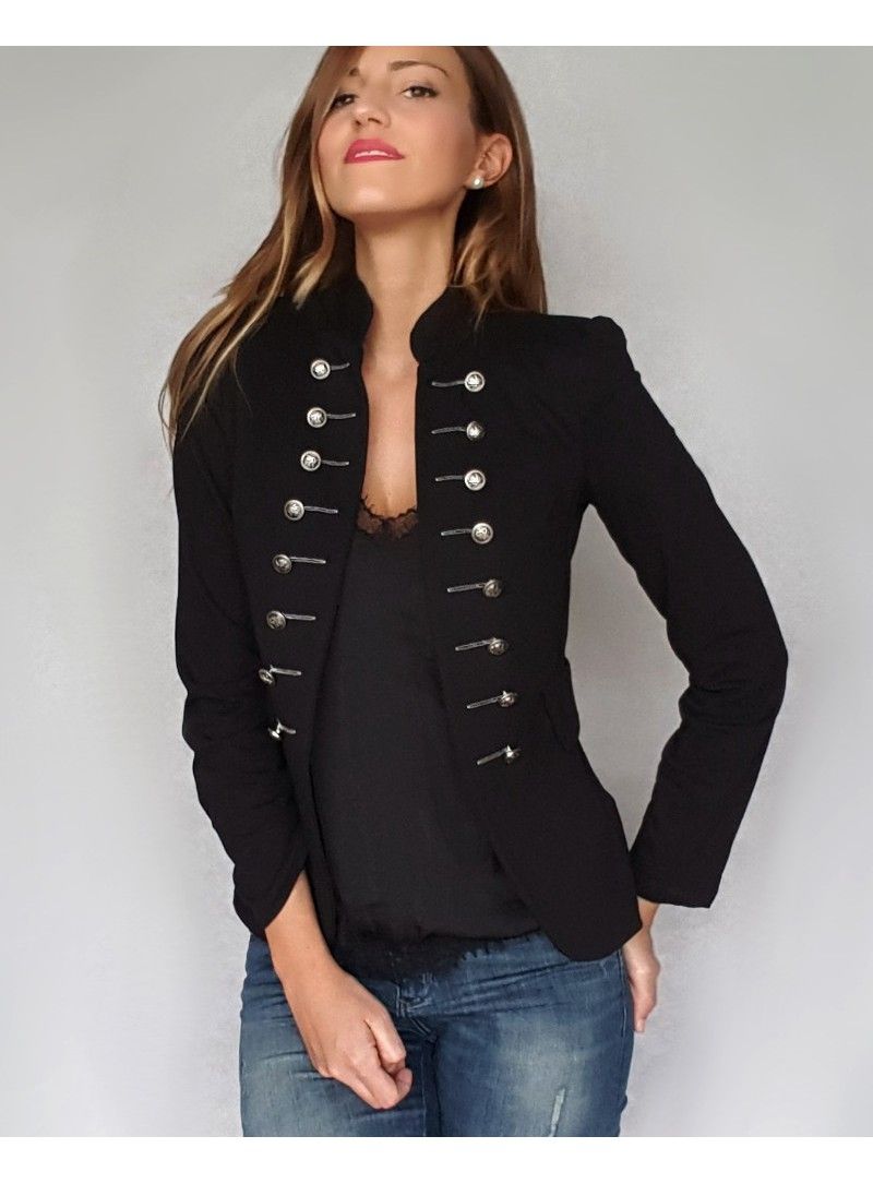 Clásico mujeres rayas blancas negras Blazers de manga