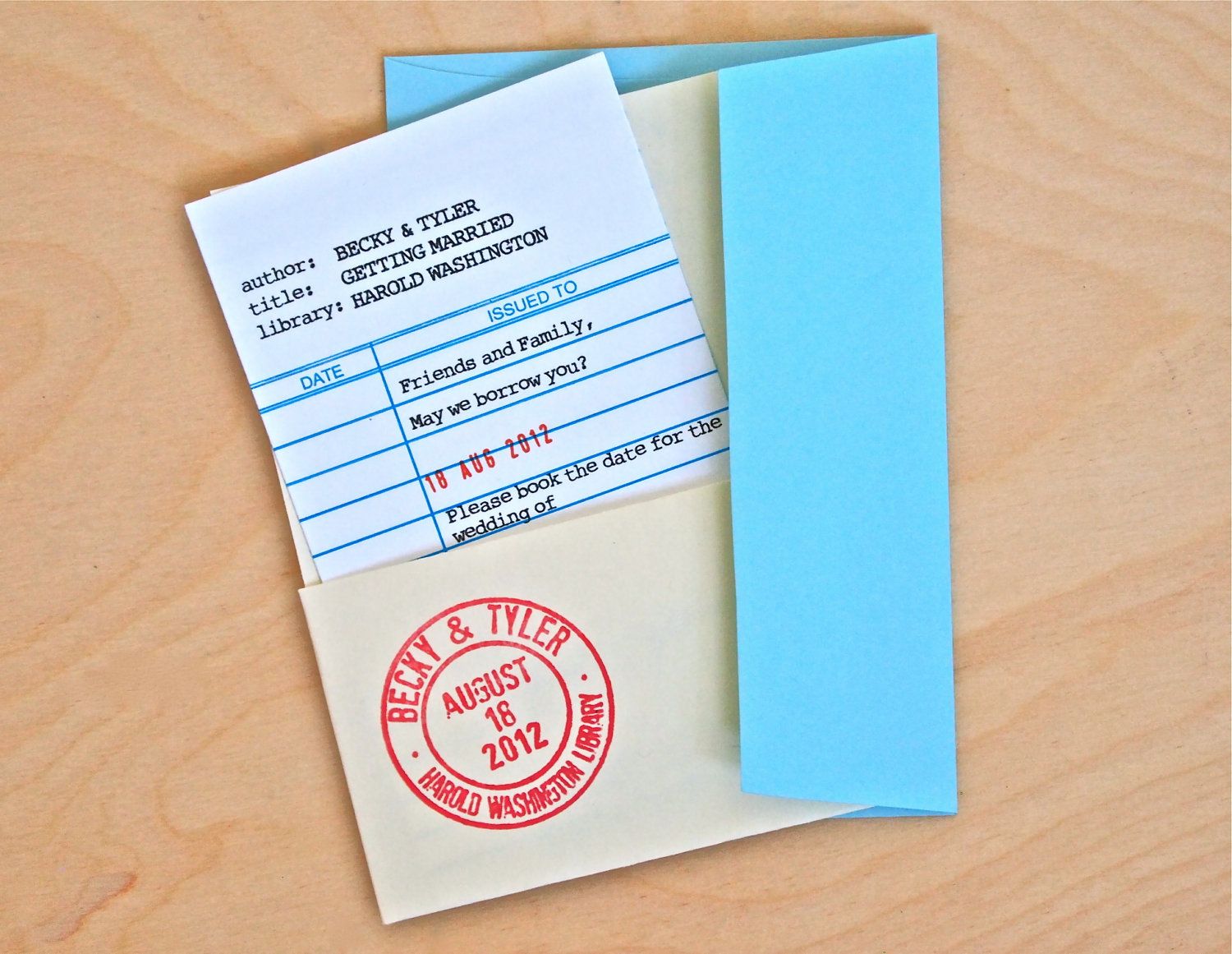 library card save the date wedding invitation as seen library card save the date