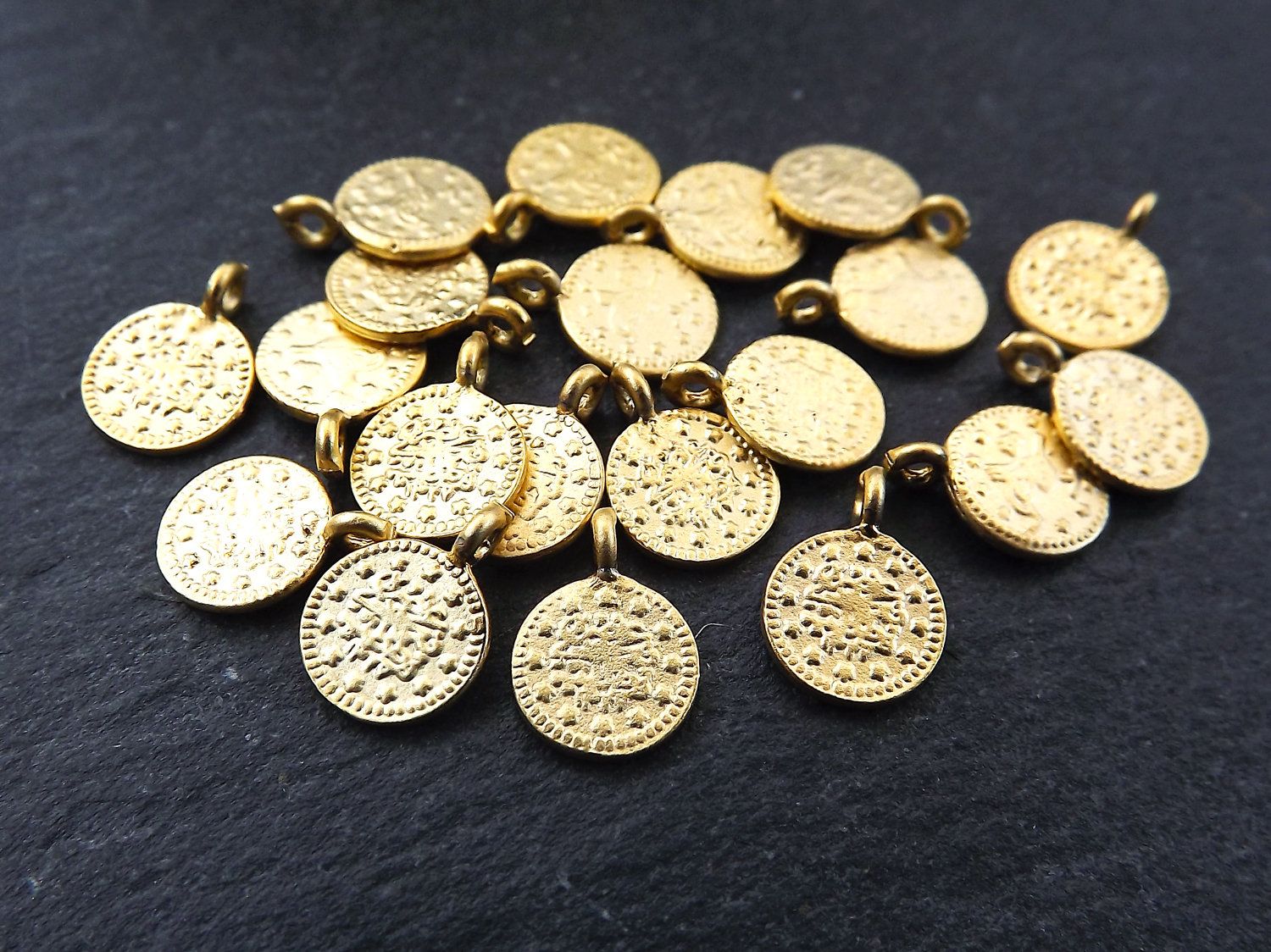 20 Mini Charms 24k Gold plated floral coins charm Turkish Jewellery making supplies findings components mdla0268C