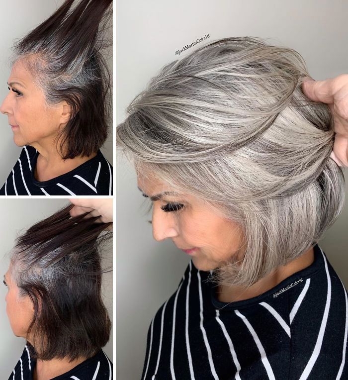 Instead Of Covering Grey Roots, This Hairdresser Makes Clients Embrace It With His Powerful Transformations (35 Pics) Natural Gray Hair, Long Gray Hair, Dye Hair Gray, Dying Hair Grey, Gray Hair Women, Grey Blonde Hair, Black Women, Dark Grey Hair, Grey Hair Styles For Women
