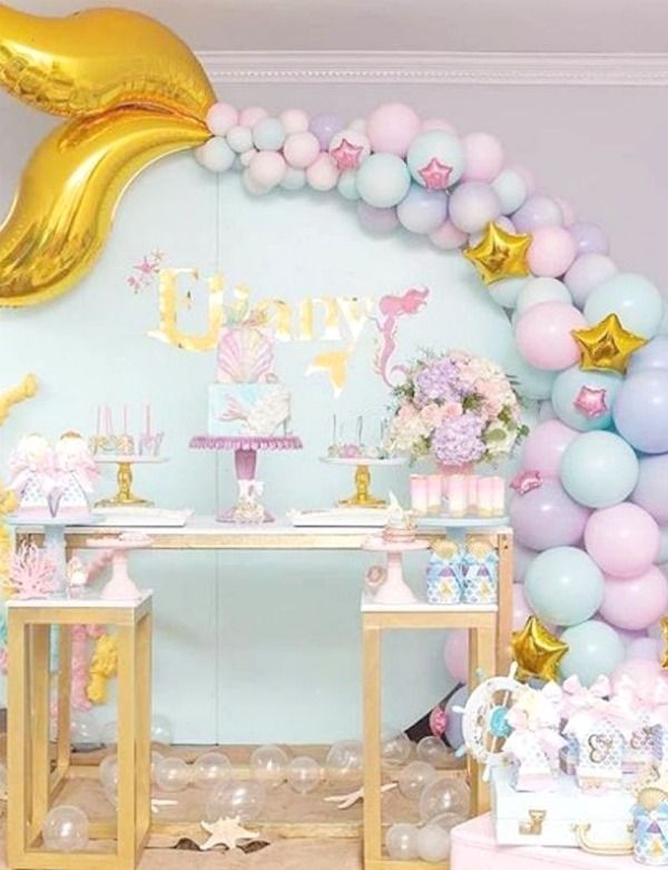 Nothing is more on-trend than a balloon garland and this mermaid tail one is absolutely incredible! Imagine the look on your guests' faces when then set their eyes on this one. They will be so blown away. It just frames any dessert table perfectly. See more party ideas and share yours at CatchMyParty.com #catchmyparty #partyideas #mermaids #mermaidparty #mermaidpartysupplies #mermaidparytheme #undertehseaparty #girlbirthdayparty #mermaidballoongarland #mermaidpartydecorations Mermaid Party Supplies, Mermaid Party Decorations, Birthday Party Decorations, Mermaid Theme Birthday Party, Girls Birthday Party, Mermaid Balloons, Sea Party Ideas, Daisy Party, Mermaid Invitations