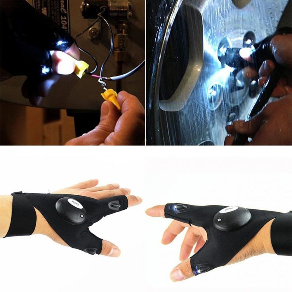 1 Pair Night Fishing Glove with LED Light Waterproof Rescue Tools Outdoor Gear