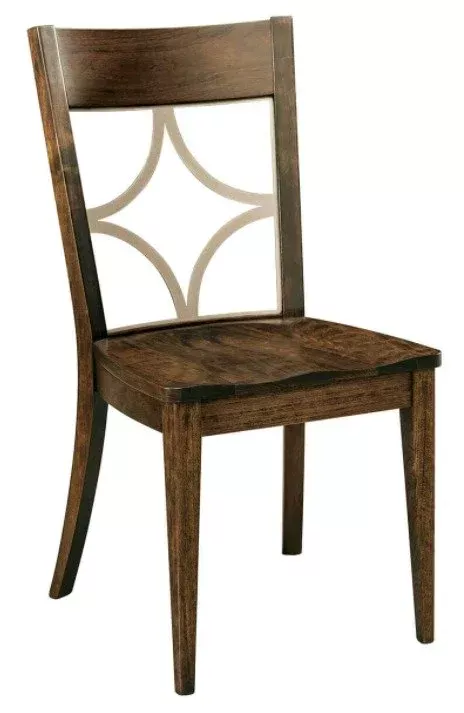 Amish Sacadaga Side Dining Chair With Unique Back Support Solid Wood Armless. With the same devotion to quality craftsmanship they always offer, the Amish build exquisite contemporary and modern styles along with mission, traditional and rustic ones. For the Amish Sacadaga Dining Side Chair, you'll find solid wood sculpted with contemporary flair. This chair provides a comfy, sculpted seat, supportive back and gracefully tapered legs.