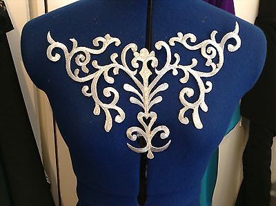metallic silver embroidery patch lace applique motif venise irish dance costume