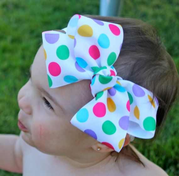 Rainbow Bow Polka Dot Hair Bow Baby Polka Dot Headband Ribbon Hair Bow