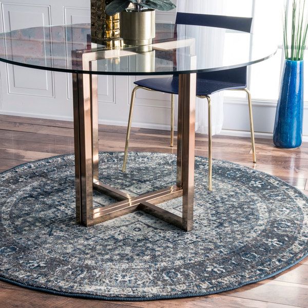 Nuloom Distressed Traditional Vintage Fancy Blue Round Rug 5 3 Nuloom Distressed Traditional Vintage Fancy Blue Round Rug 5 3