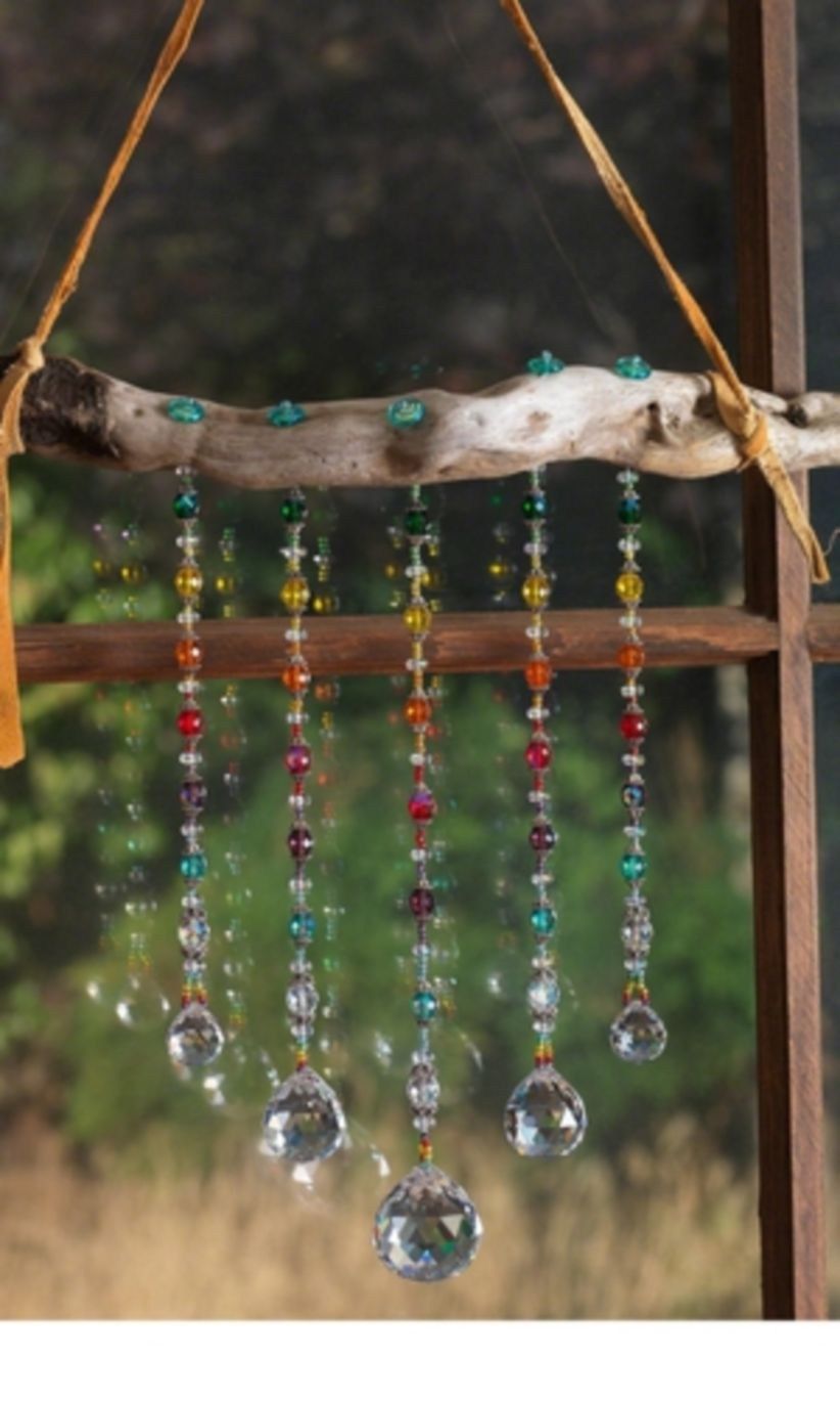 Peach and Bows Driftwood Suncatcher Flowers Upcycled Jewelry
