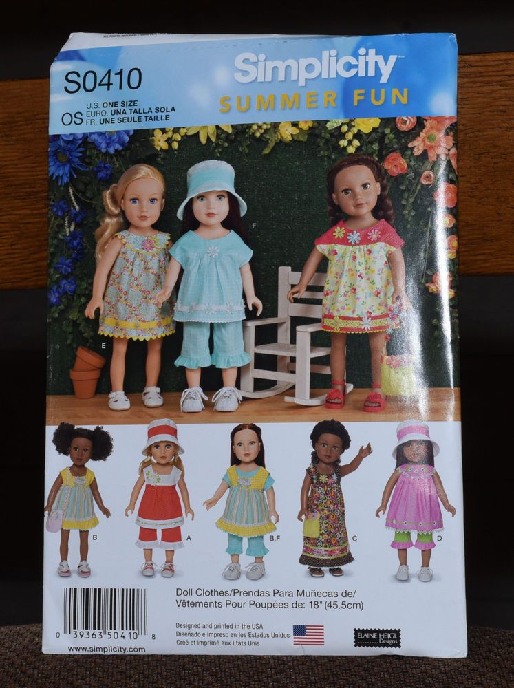 One Size Only Simplicity 1136 Doll Clothes Sewing Pattern for 18 Dolls