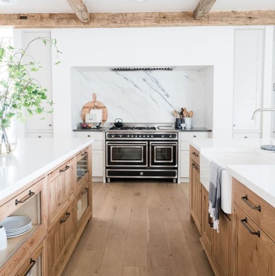 White And Wood Two Tone Kitchen Marble Beams Dream Kitchens Design Interior Decor Modern Dream Kitchens Design, Two Tone White And Wood Kitchen Cabinets