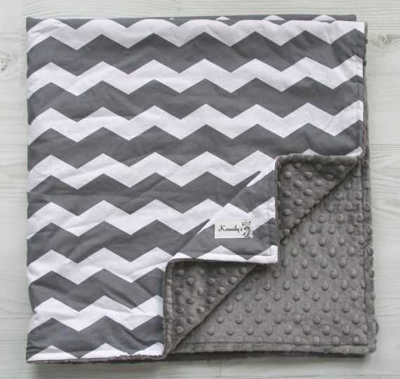 turquoise minky dot baby blanket Grey chevron