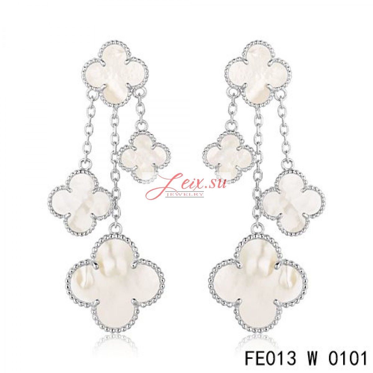 Van Cleef Arpels Replica White Gold Magic Alhambra Earrings Van Cleef Arpels Replica White Gold Magic Alhambra Earrings Mother Of Pearl 4 Motifs