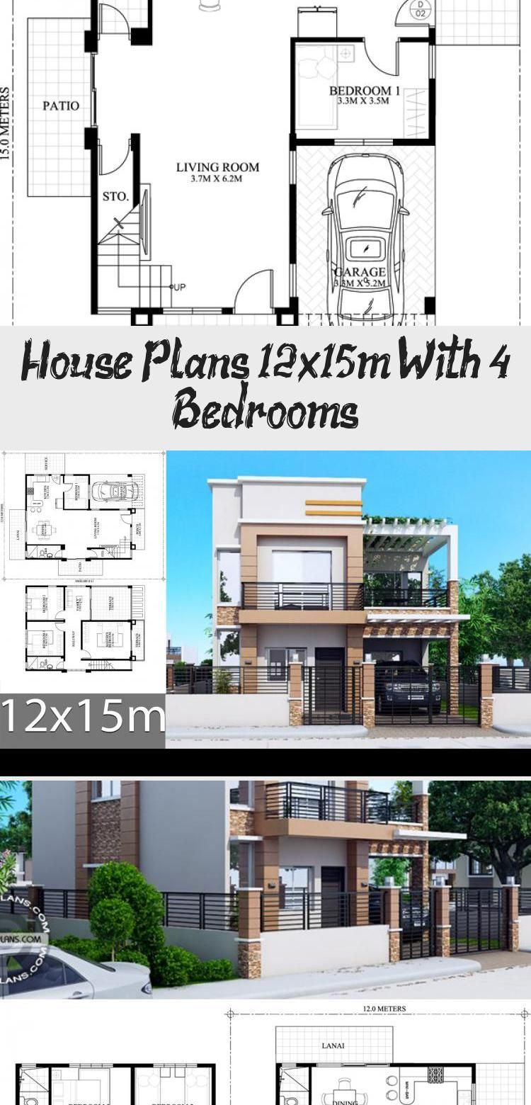 House Plans 12x15m With 4 Bedrooms House Idea In 2020 Simple House Plans House Plans Small House Design