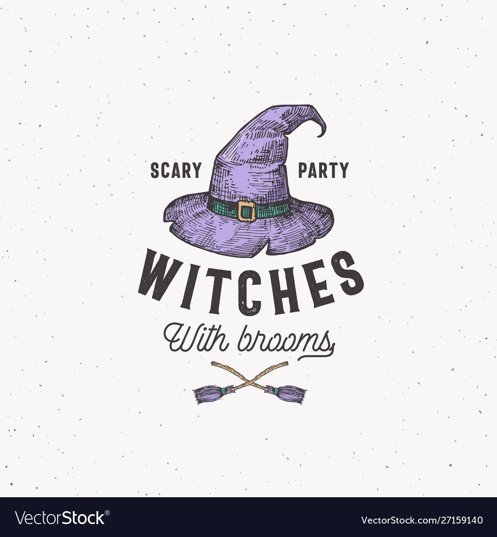 Download Scary party witches with brooms halloween logo or Vector Image , #spon, #witches, #brooms, # ...
