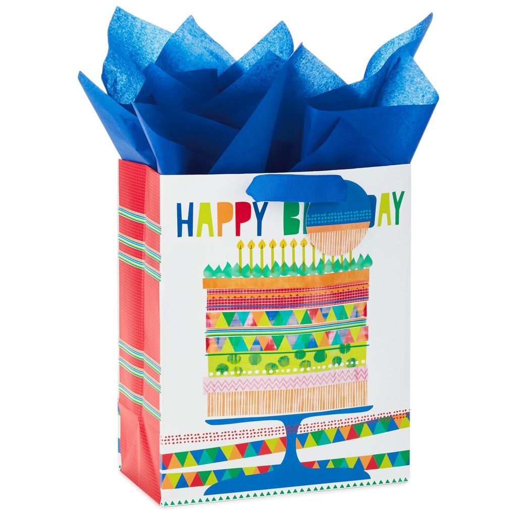 happy birthday cake large gift bag with tag and tissue 13