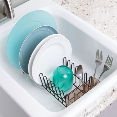 mDesign Compact Metal Kitchen Sink Dish Drying Rack, Stone/Clear, 12.5 x 5.5 x 4 #dishracks