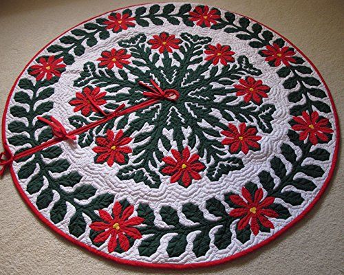 Hawaiian quilt 100/% hand quilted//hand appliqued Christmas tree skirt 60