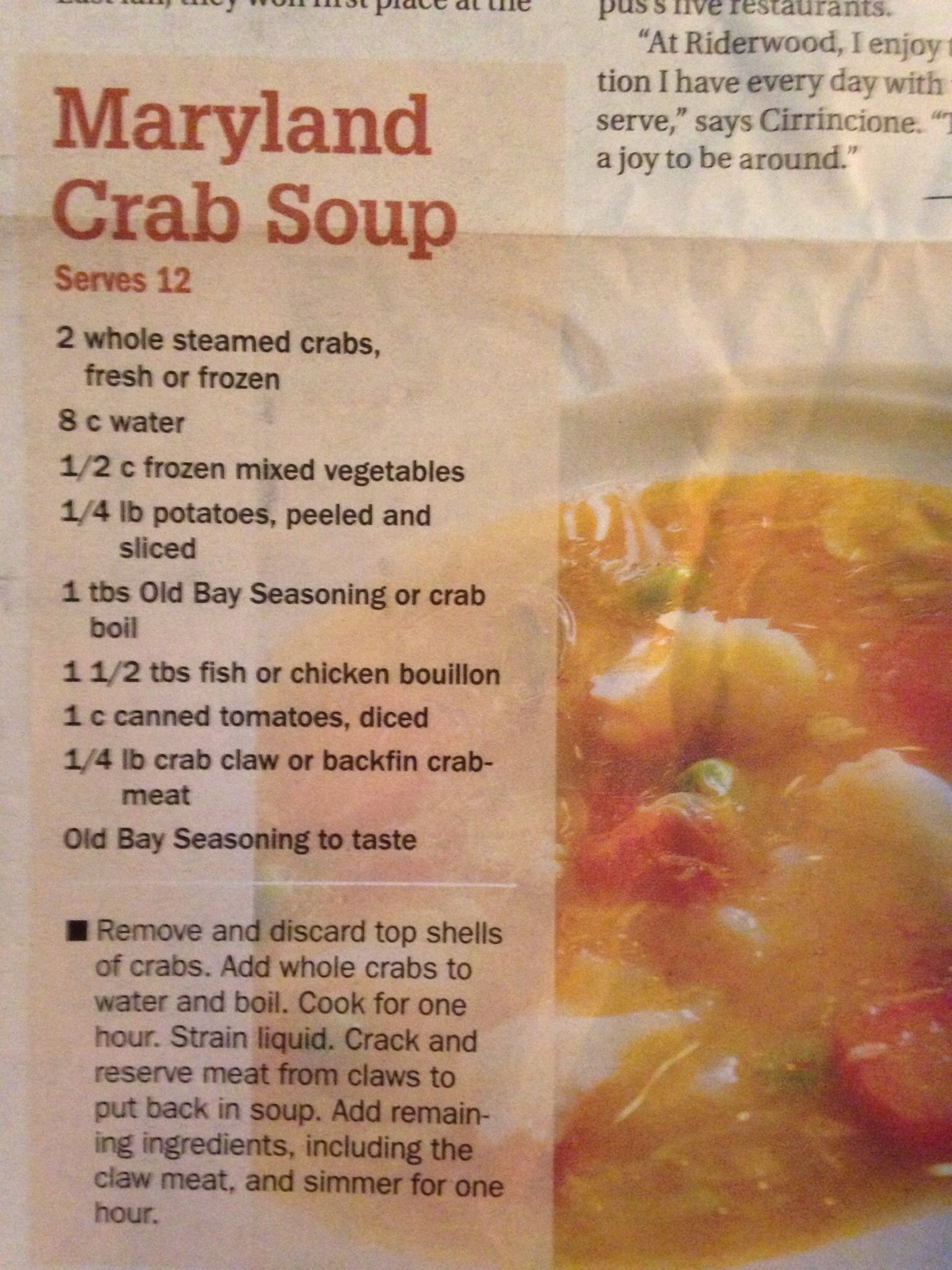 Maryland crab soup by Riderwood community chefs | Crab soup, Maryland