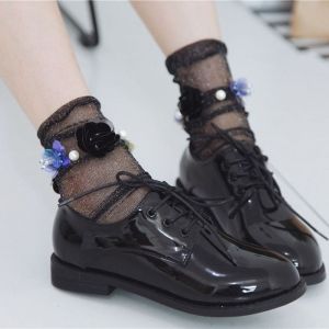 Hane14 Flower Cicek Suslu Simli Tul Kisa Corap Siyah Corap Siyah Trendler