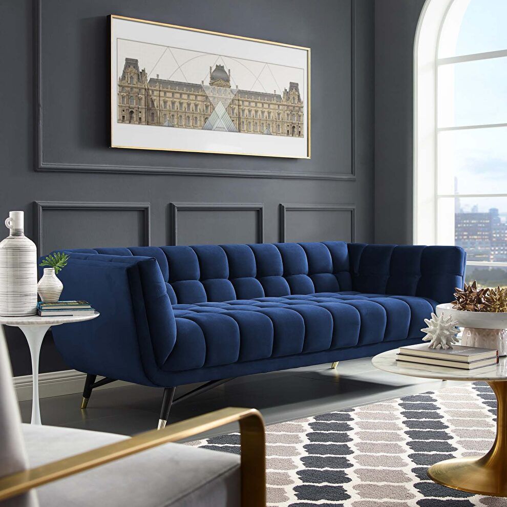 Adept Midnight Blue Sofa Eei 3059 Mid Modway Furniture Fabric Sofas In 2020 Velvet Sofa Living Room Blue Sofa Living Blue Sofas Living Room