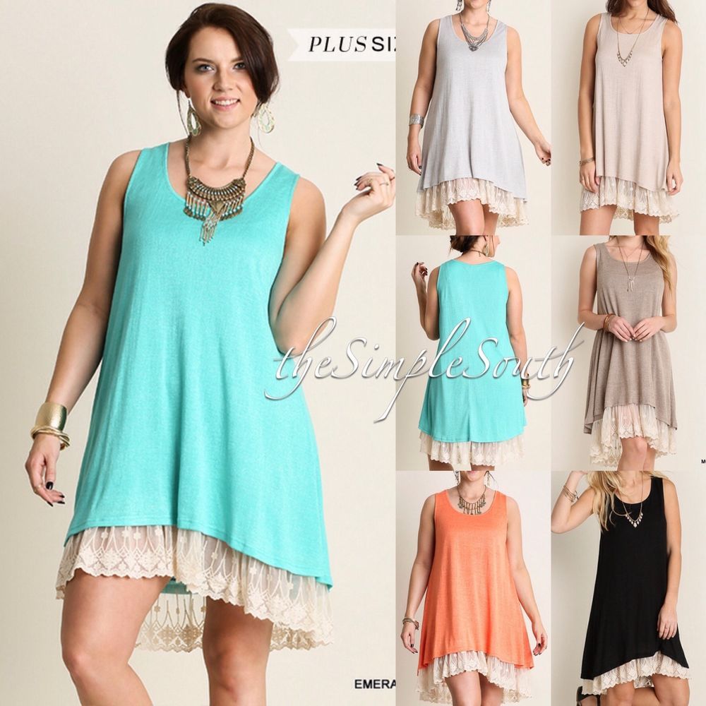 new umgee soft hi lo lace hem layering tunic trapeze tank top dress umgee plus size
