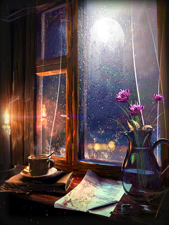 Image result for gif rain and thunder outside window gif