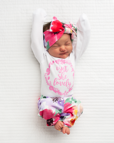 Baby Girls Isnt She Lovely Outfit Set Newborn Floral Sleeper Funny Headband with Hat