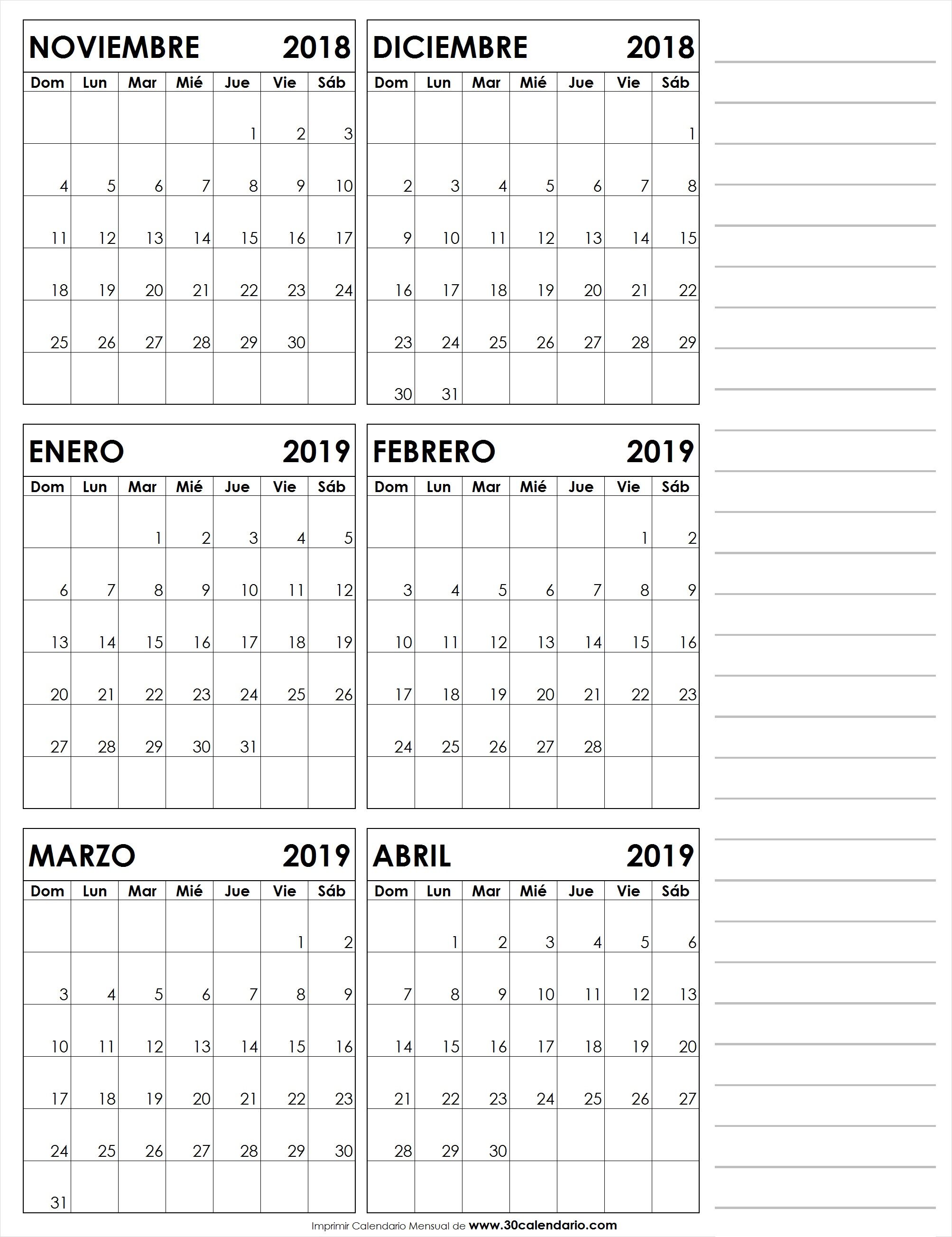 calendario noviembre 2018 abril 2019 para imprimir noviembre calendario noviembre 2019 para imprimir