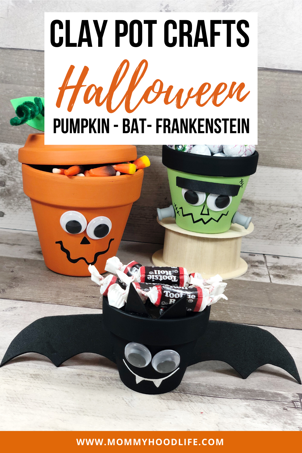 Halloween Terra Cotta Pot Crafts - Halloween Crafts with Clay Pots – Make a Pumpkin, Bat, and Frankenstein | The Mommyhood Life Halloween Terra Cotta Pot Crafts - Halloween Crafts with Clay Pots – Make a Pumpkin, Bat, and Frankenstein | The Mommyhood Life