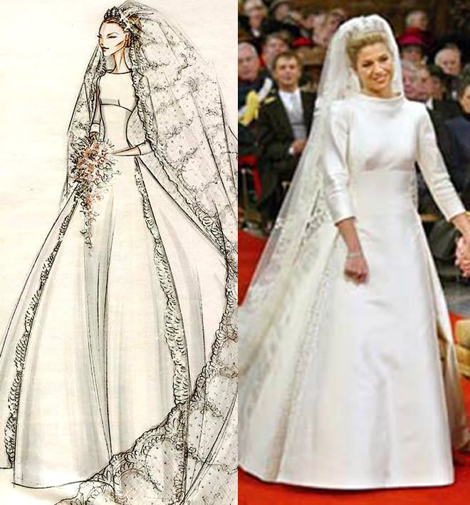 boceto y vestido de novia de la reina consorte máxima de holanda