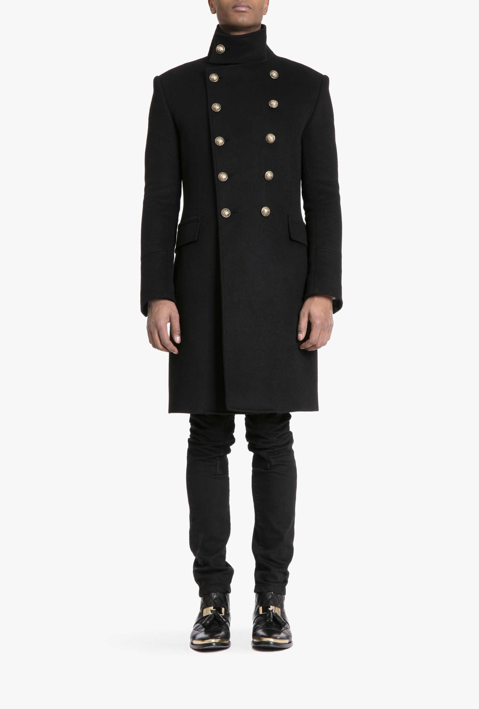 Manteau style officier en cachemire | Manteaux homme Manteau homme Balmain | Manteau Balmain Homme Noir | Manteau