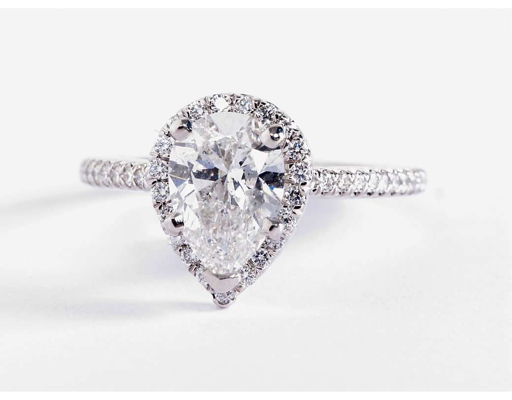 Pear Shaped Halo Diamond Engagement Ring In 14k White Gold 1 5 Carat Pear Diamond In The Shaped Halo Engagement Ring Blue Nile