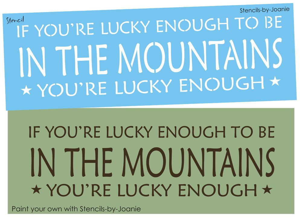 Stencil Lucky Enough Mountains Block Lettering Typography Art Subway Rustic Sign