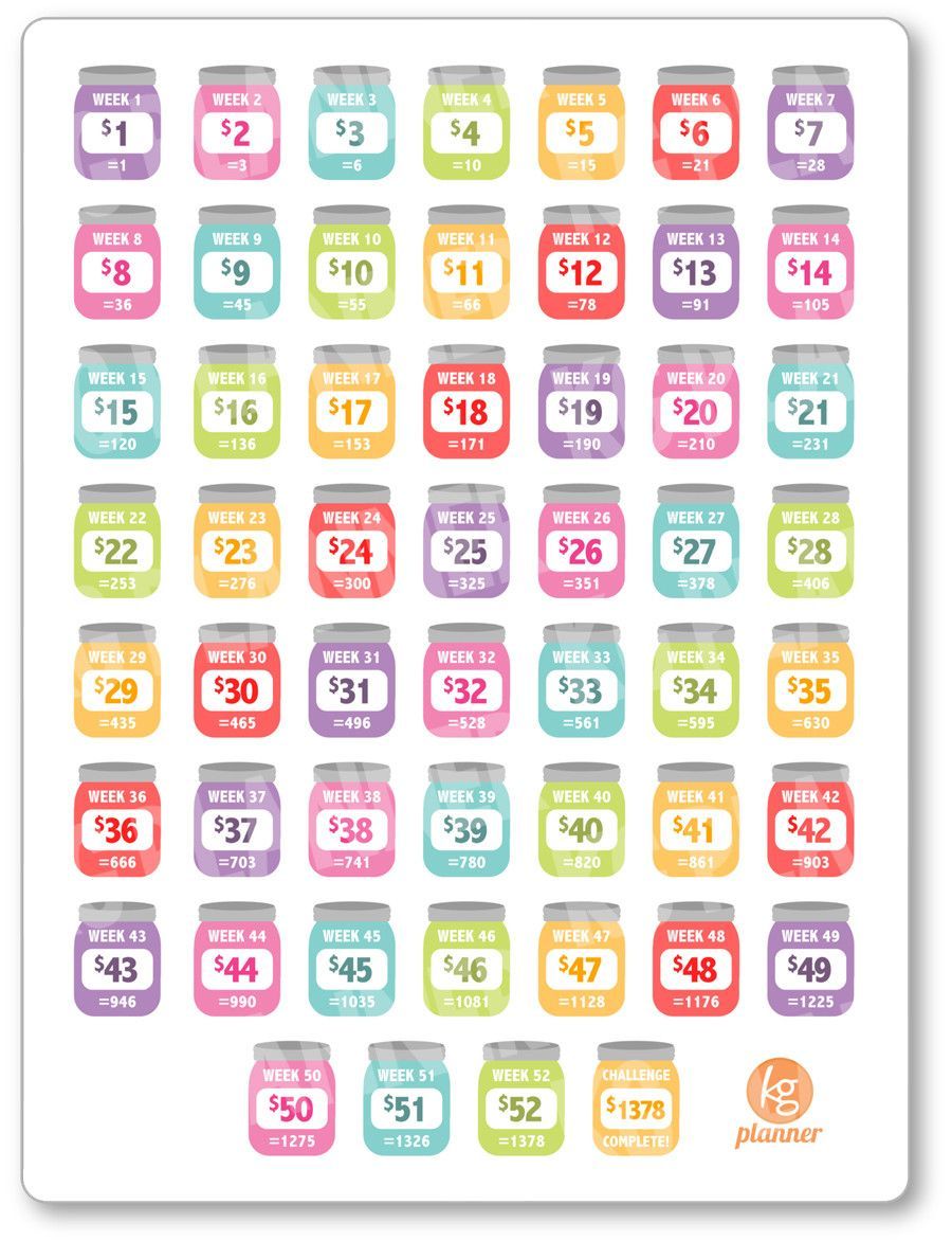 finances savings challenge rainbow planner stickers financial