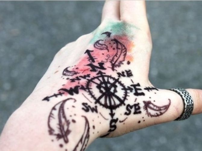 39 Awesome Compass Tattoo Design Ideas Hand Tattoos Watercolor Compass Tattoo Tattoos