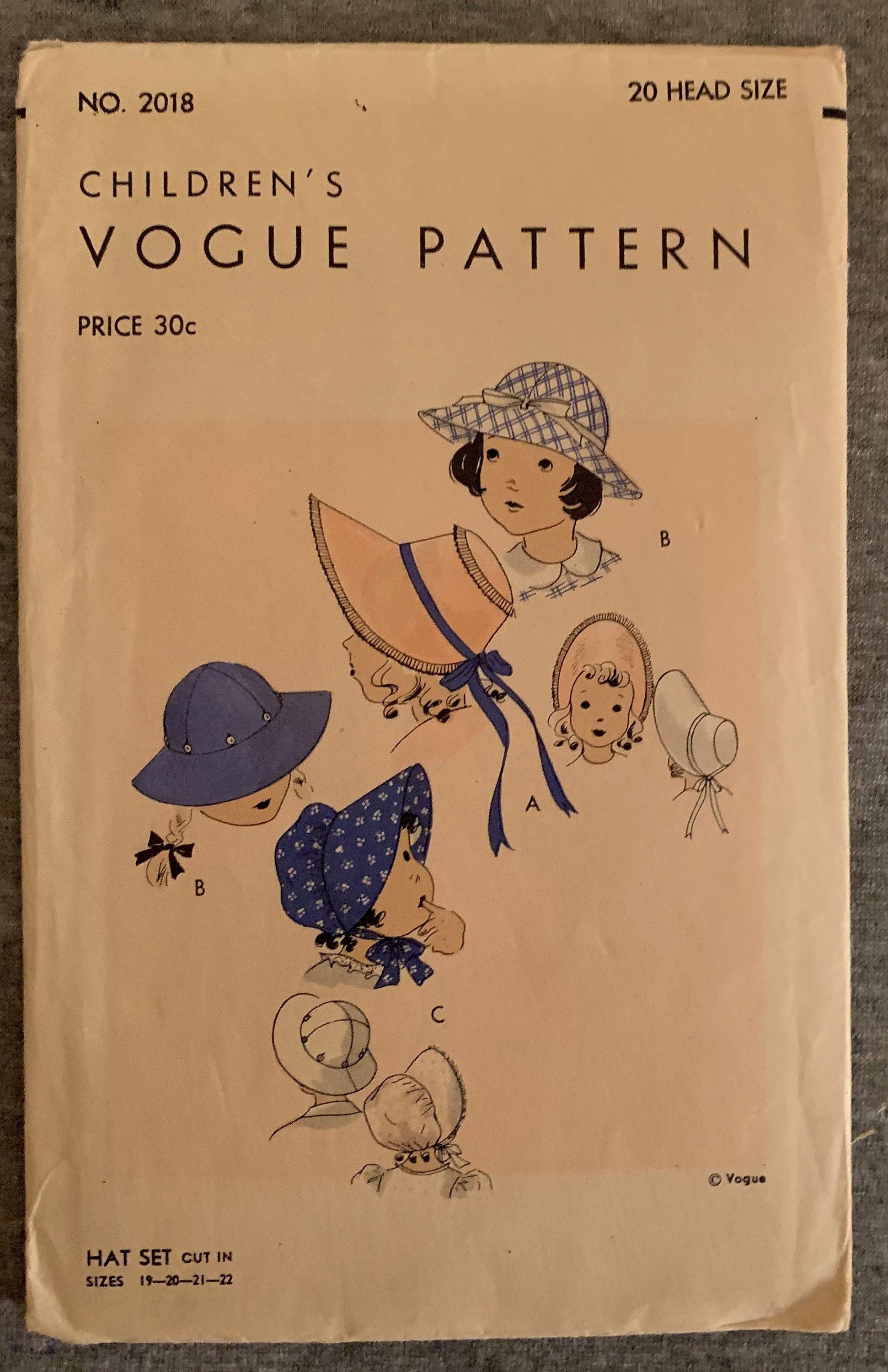 Original Rare Baby BONNET Vintage Vogue Fabric Material Sewing Pattern Size 20 #2018