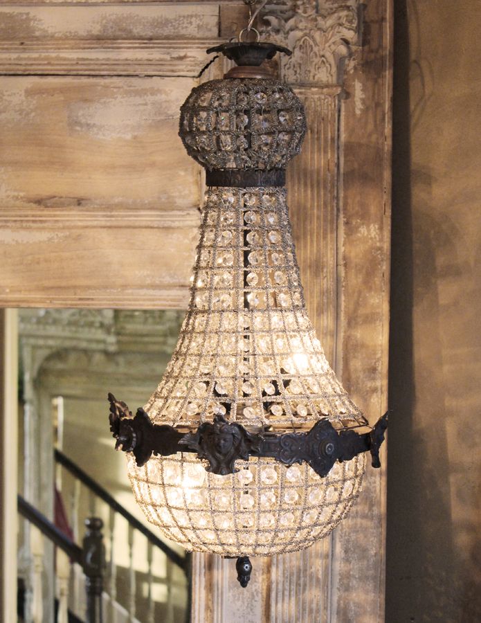 French Empire Crystal Prisms Figural Chandelier