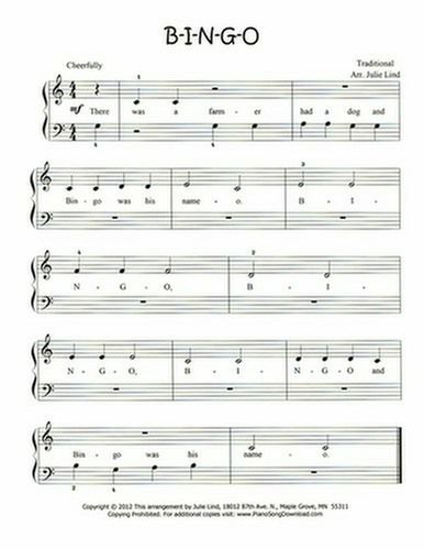 bingo free easy piano sheet music for beginners piano time simple piano sheet music