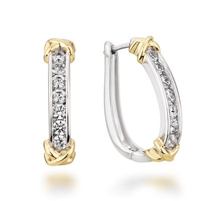 1 4 Ct T W Diamond Channel Hoop Earrings In 10k Two Tone Gold T W Diamond Channel Hoop Earrings In 10k Two Tone Gold
