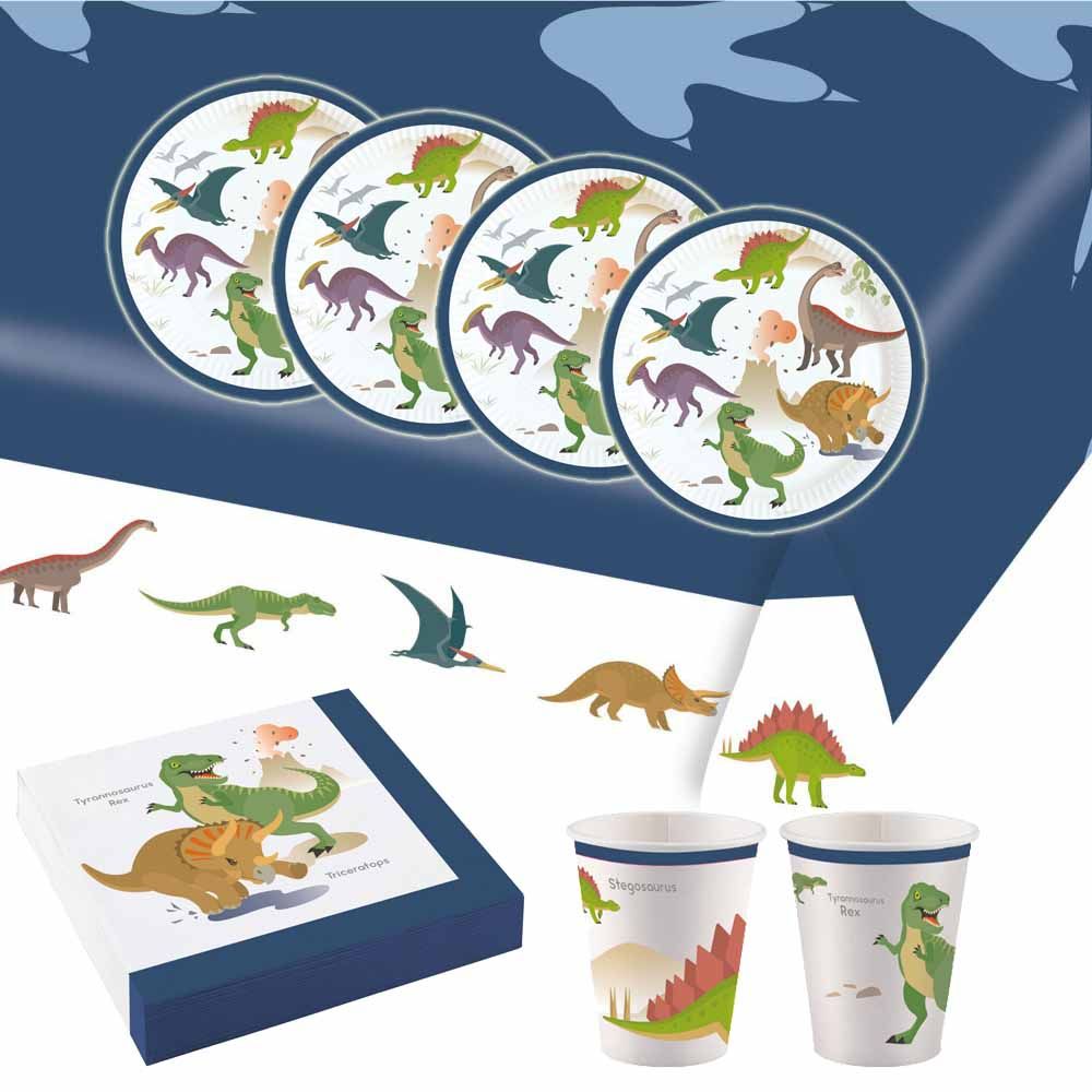 Partystrolche Set da 36 pezzi dinosauri – piatti bicchieri tovaglioli per 8 ospiti decorazioni compleanno per bambini e feste