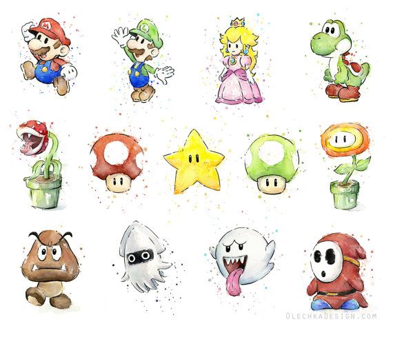 Mario Portrait Watercolor Art Print, Mario Print, Mario Watercolor, Geek Art, Videogame Nintendo Painting, Supermario Decor #watercolorart