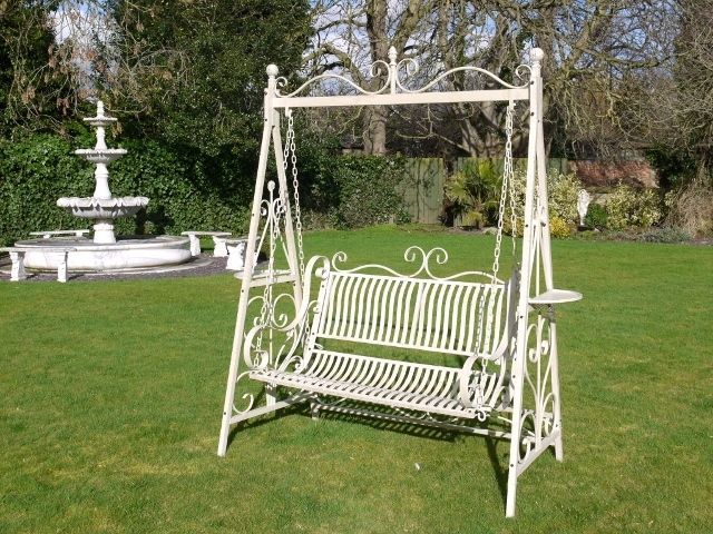 Large Cream Ornate Metal Swing Garden Bench Seat With Images