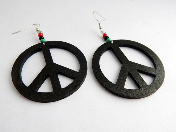 Rbg Peace Earrings Wooden Black Jewelry Handmade Symbol Rbg Peace Earrings Wooden Black Jewelry Handmade Symbol Wood Earring Red Green Jewellery