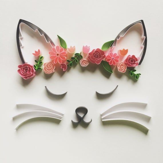 Flower crown cat wall art summer art summer birthday birthday gift nursery gift ...