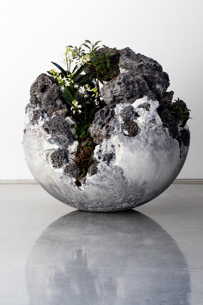 Opposites Colliding – Concrete & Plant Sculptures by Australian Artist Jamie North | OEN Cement Art, Cement Planters, Concrete Art, Concrete Garden, Garden Planters, Cheap Planters, Recycled Planters, Diy Concrete Planters, Modern Planters